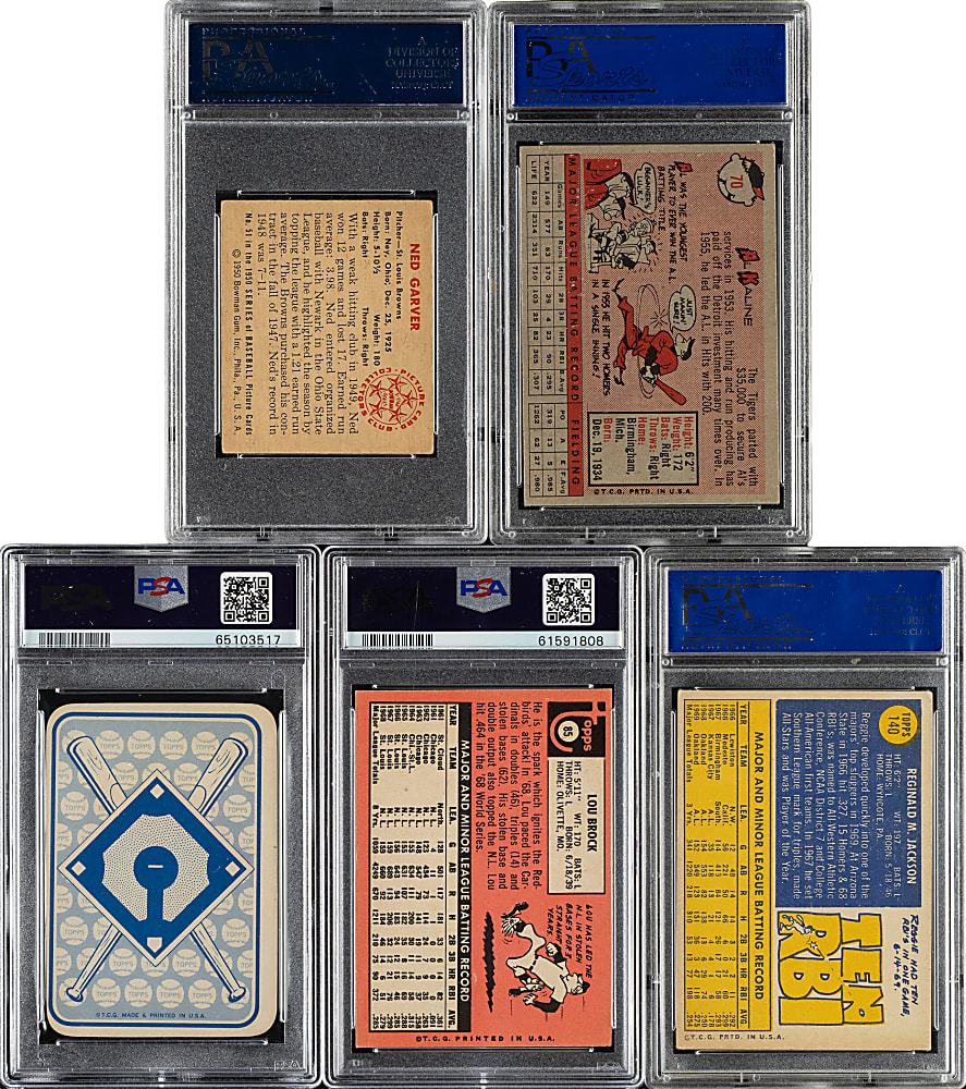 1950 to 1970 Topps and Bowman Hall of Fame and Star PSA-Graded Collection (5) Including Mickey Mantle