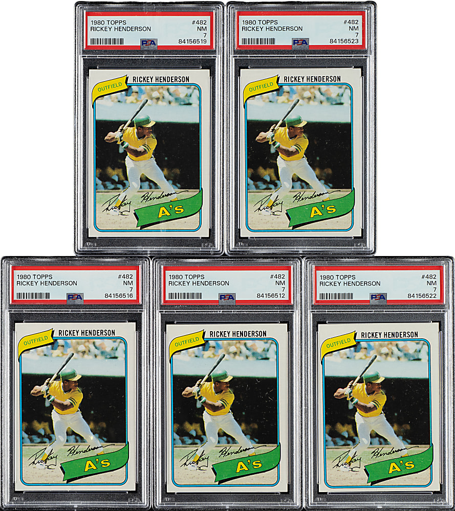 1980 Topps #482 Rickey Henderson Rookie PSA NM 7 Collection (5)