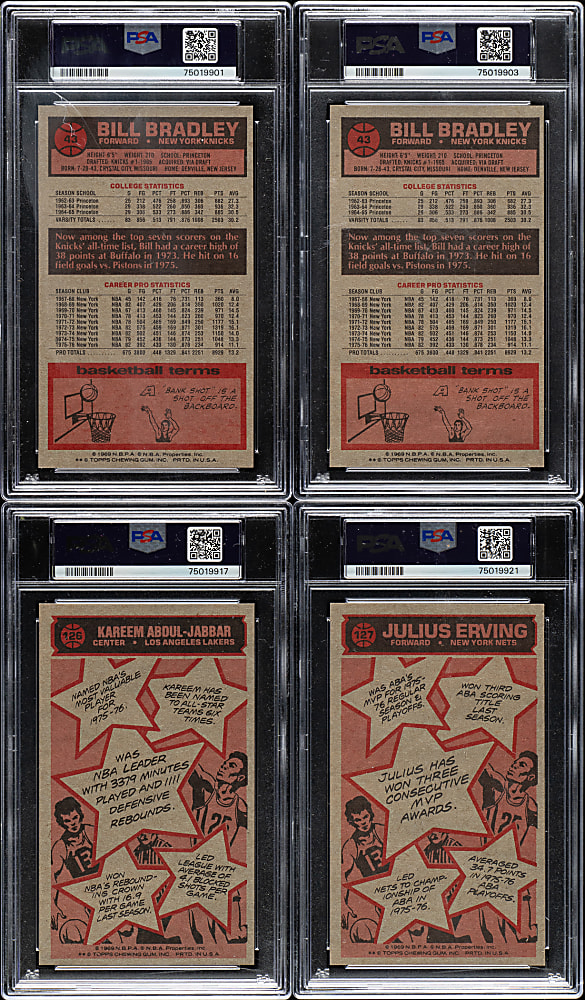 1976-1977 Topps Basketball PSA-Graded Collection (4): Bill Bradley, Kareem Abdul-Jabbar, and Julius Erving