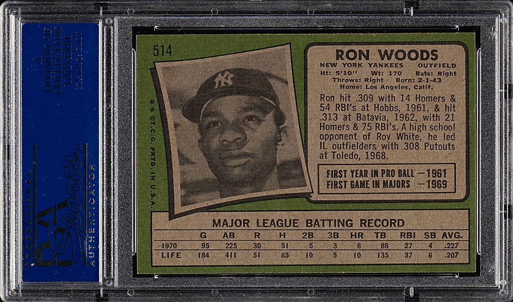 1971 Topps #514 Ron Woods PSA NM-MT 8