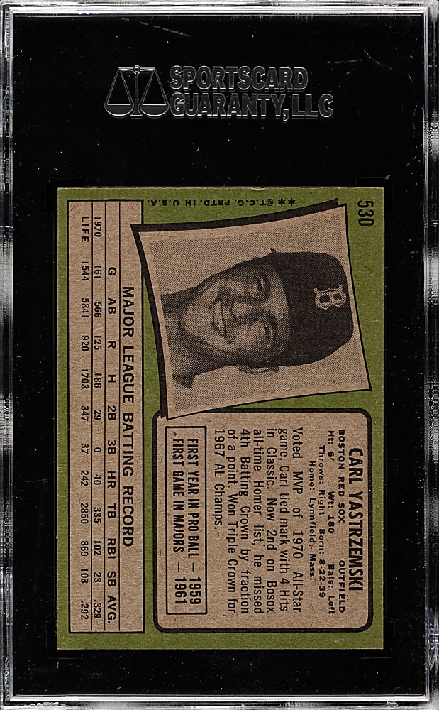 1971 Topps #530 Carl Yastrzemski SGC NM+ 86