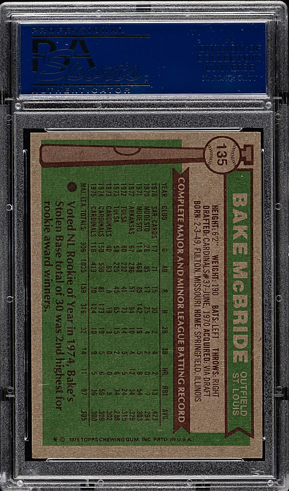 1976 Topps #135 Bake McBride PSA MINT 9