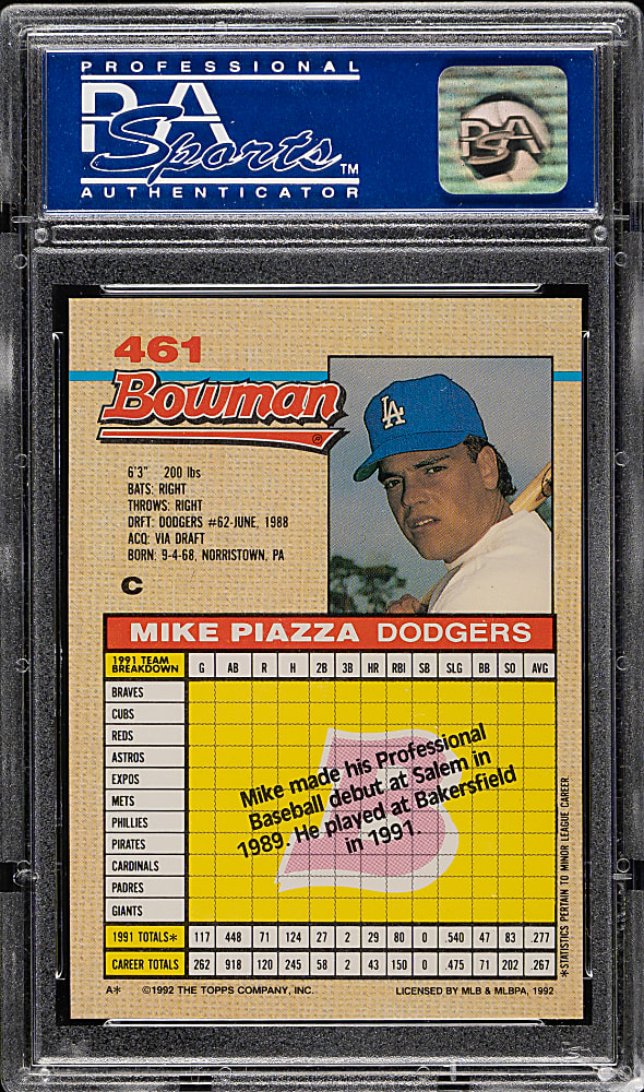 1992 Bowman #461 Mike Piazza Rookie PSA MINT 9