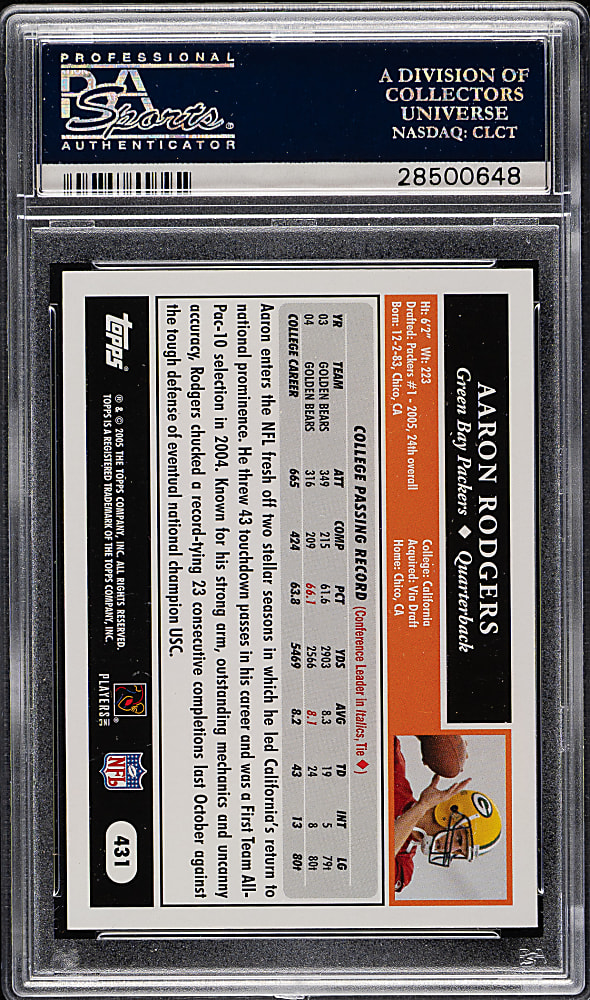 2005 Topps Football #431 Aaron Rodgers Rookie PSA GEM MINT 10