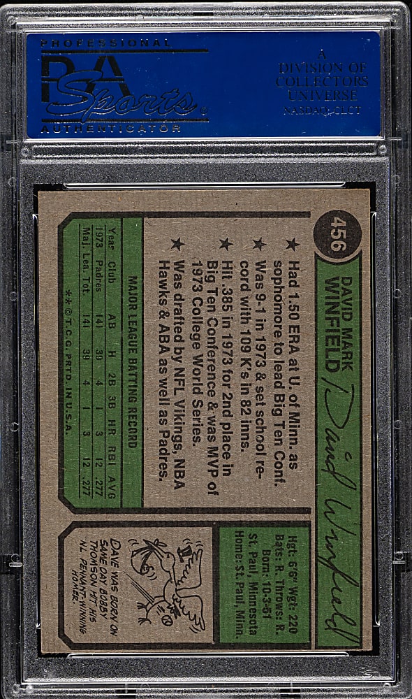 1974 Topps #456 Dave Winfield Rookie PSA EX-MT 6