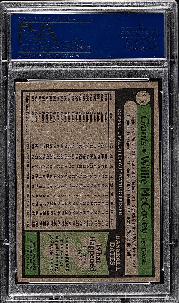1979 Topps #215 Willie McCovey PSA MINT 9