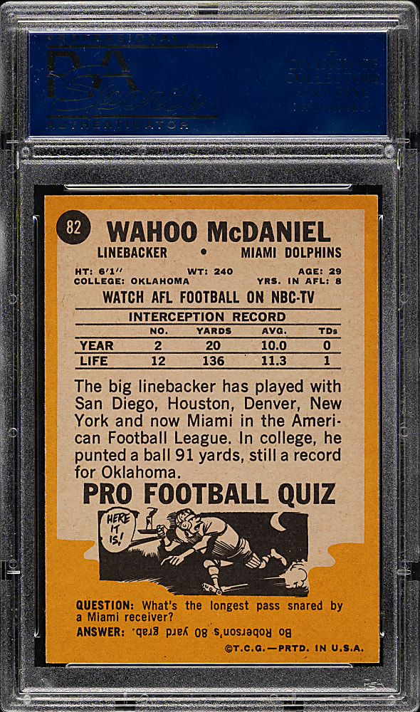 1967 Topps Football #82 Wahoo McDaniel PSA NM-MT 8