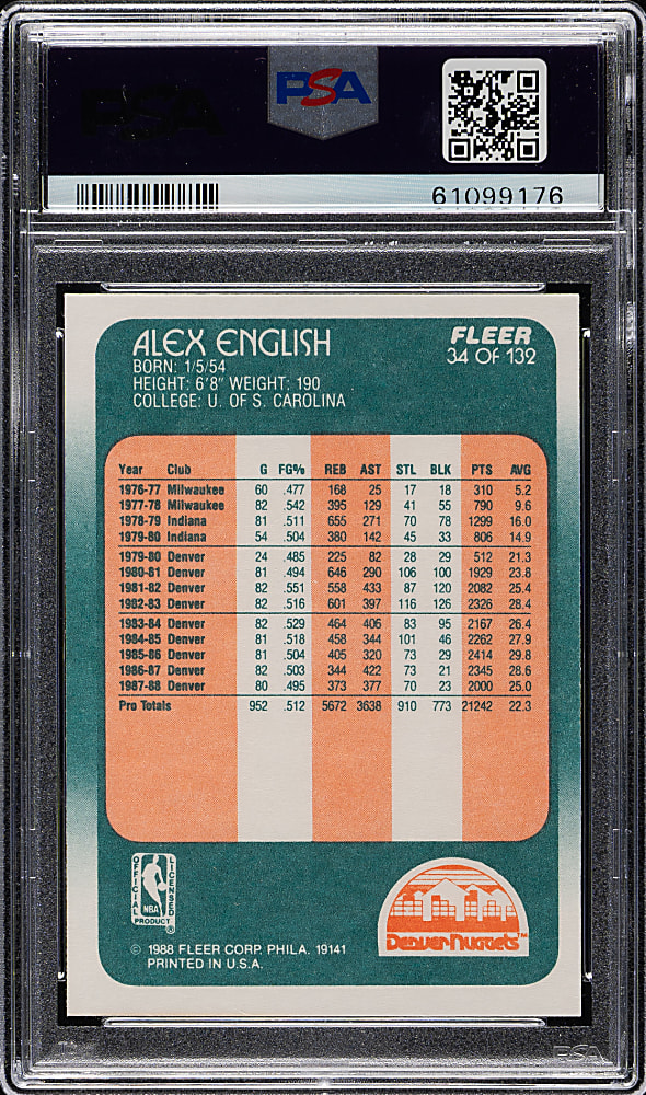 1988-1989 Fleer Basketball #34 Alex English PSA GEM MINT 10