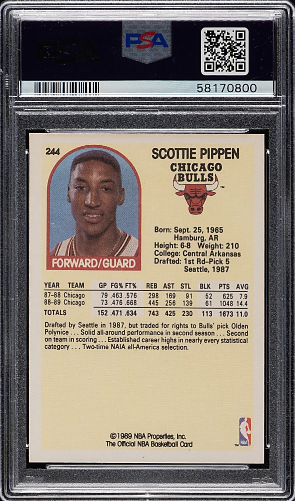 1989-1990 NBA Hoops Basketball #244 Scottie Pippen PSA GEM MINT 10