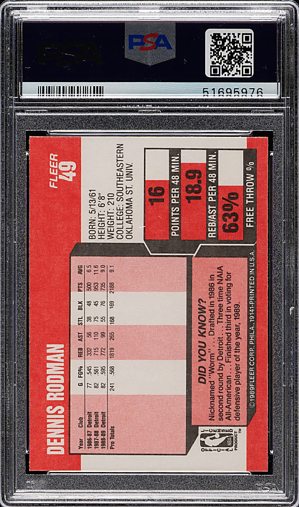 1989-1990 Fleer Basketball #49 Dennis Rodman PSA GEM MINT 10