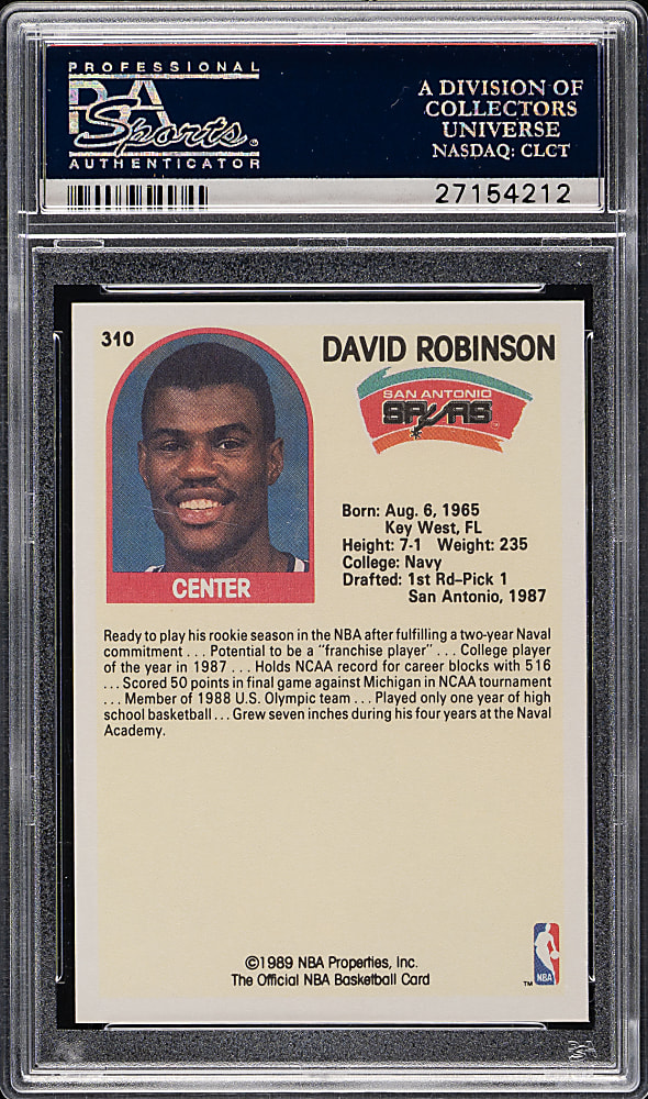 1989-1990 NBA Hoops Basketball #310 David Robinson Rookie PSA GEM MINT 10