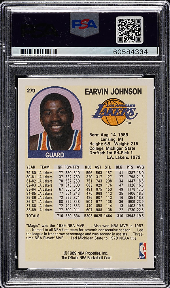 1989-1990 NBA Hoops Basketball #270 Magic Johnson PSA GEM MINT 10