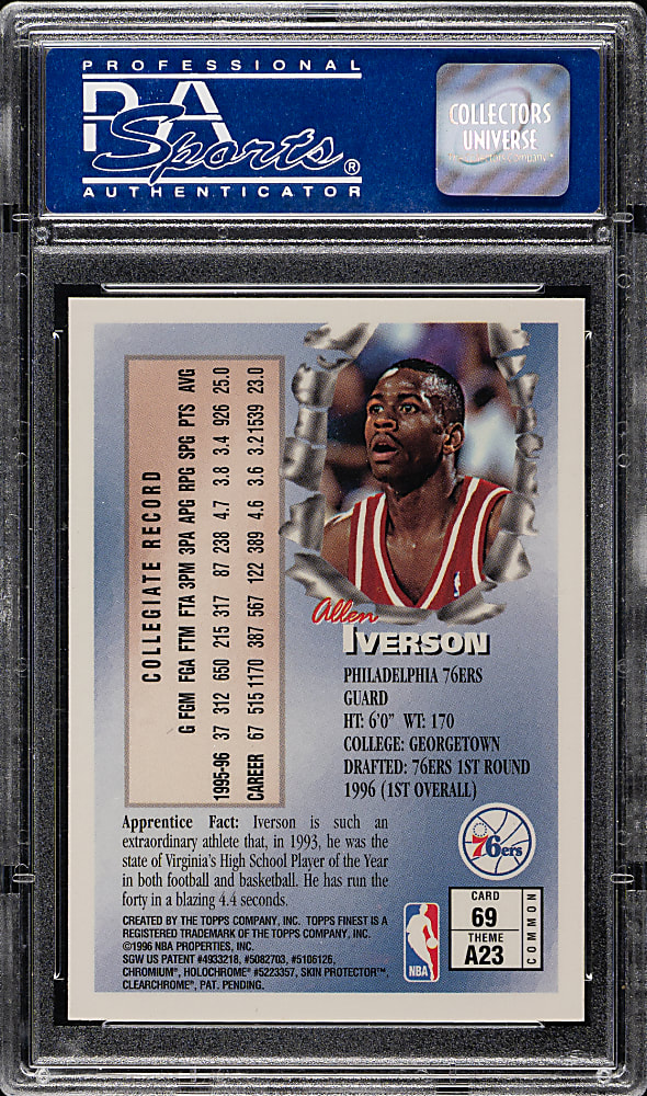 1996-1997 Topps Finest Basketball #69 Allen Iverson Rookie PSA GEM MINT 10