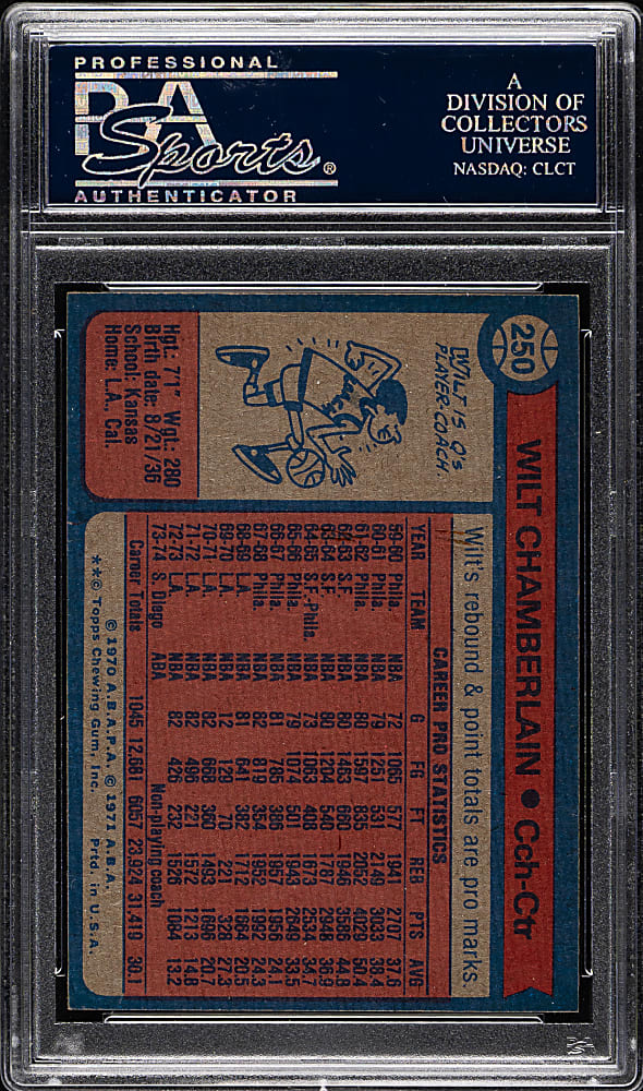 1974-1975 Topps Basketball #250 Wilt Chamberlain PSA MINT 9