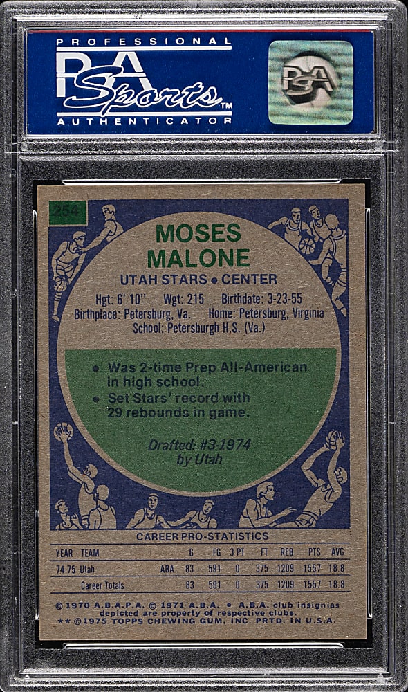 1975-1976 Topps Basketball #254 Moses Malone Rookie PSA NM-MT 8