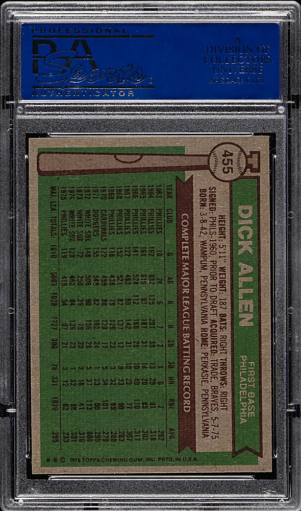 1976 Topps #455 Dick Allen PSA MINT 9
