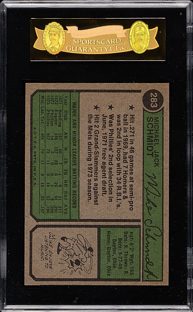 1974 Topps #283 Mike Schmidt SGC NM/MT 88