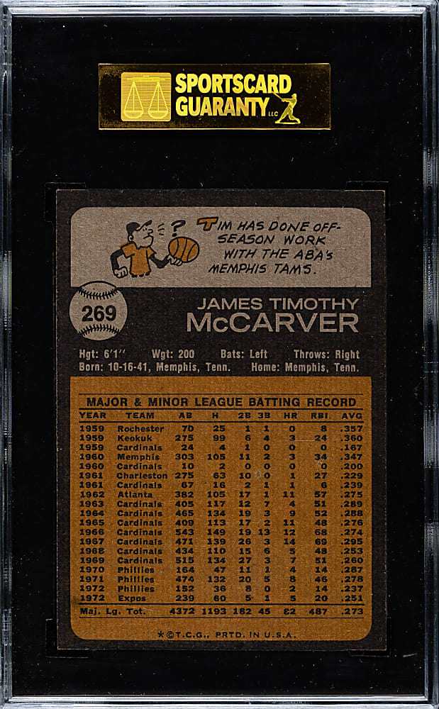 1973 Topps #269 Tim McCarver SGC MINT 96