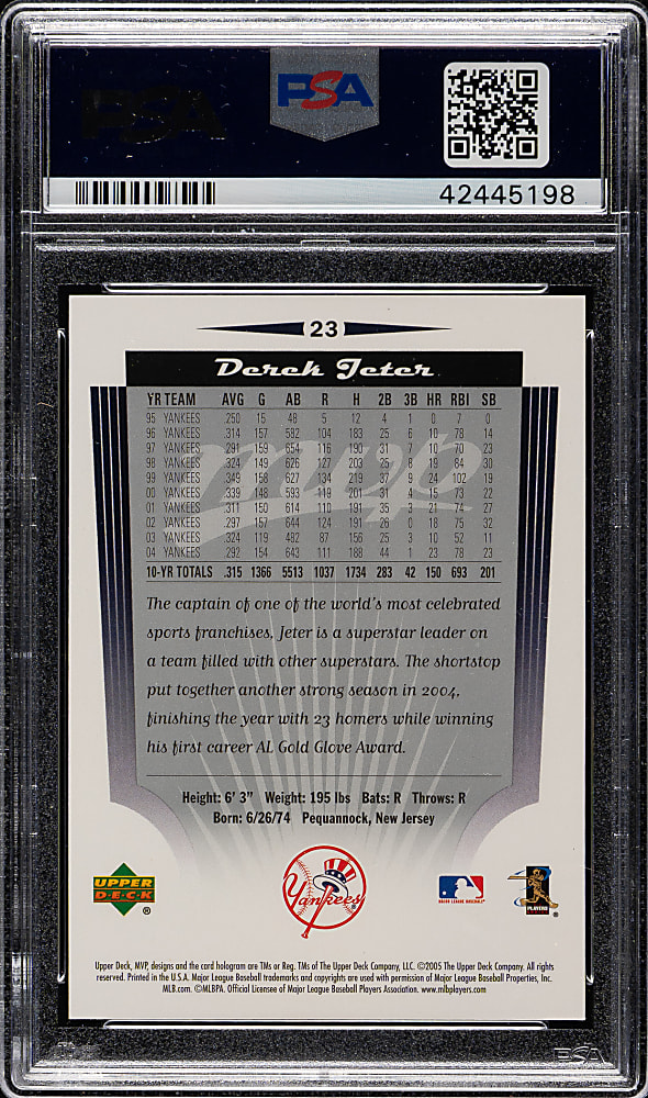 2005 Upper Deck MVP #23 Derek Jeter PSA GEM MINT 10
