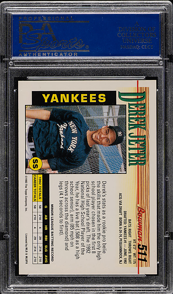 1993 Bowman #511 Derek Jeter Rookie PSA MINT 9