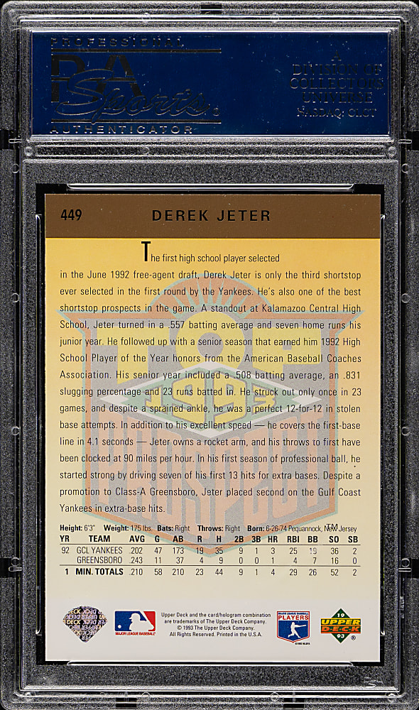 1993 Upper Deck #449 Derek Jeter Rookie PSA NM-MT+ 8.5