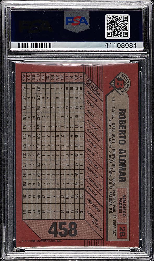1989 Bowman #458 Roberto Alomar PSA GEM MINT 10