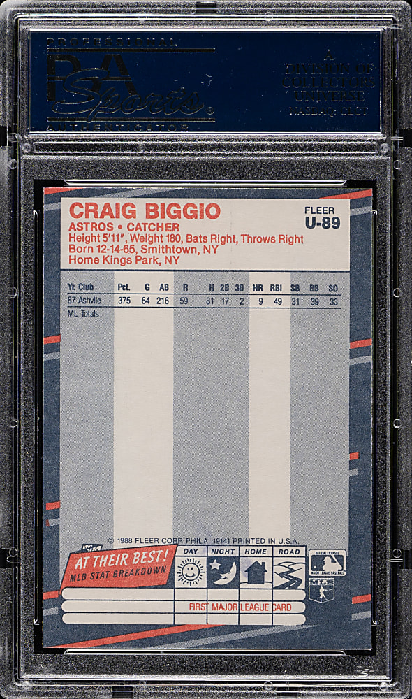 1988 Fleer Update #U-89 Craig Biggio Rookie PSA GEM MINT 10