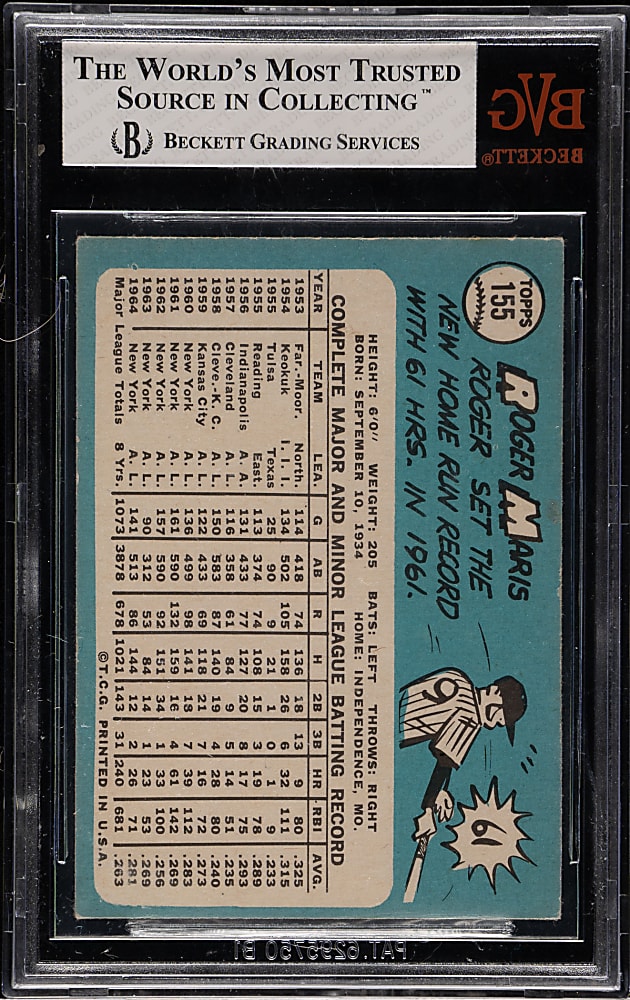 1965 Topps #155 Roger Maris BVG VG-EX+ 4.5
