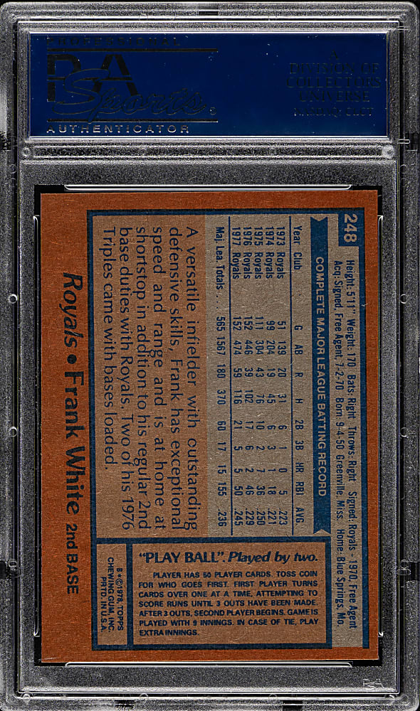 1978 Topps #248 Frank White PSA GEM MINT 10