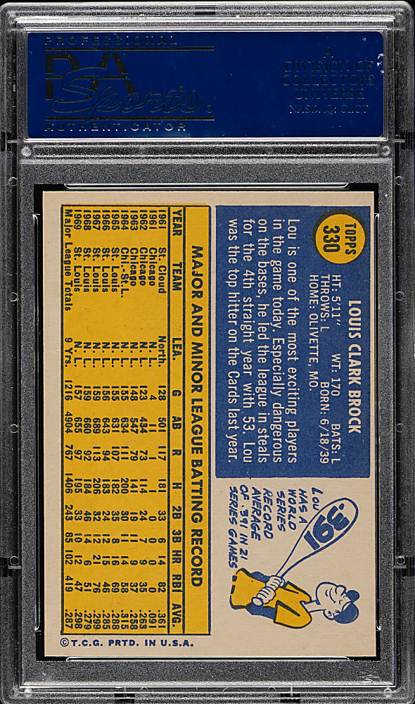 1970 Topps #330 Lou Brock PSA NM-MT 8