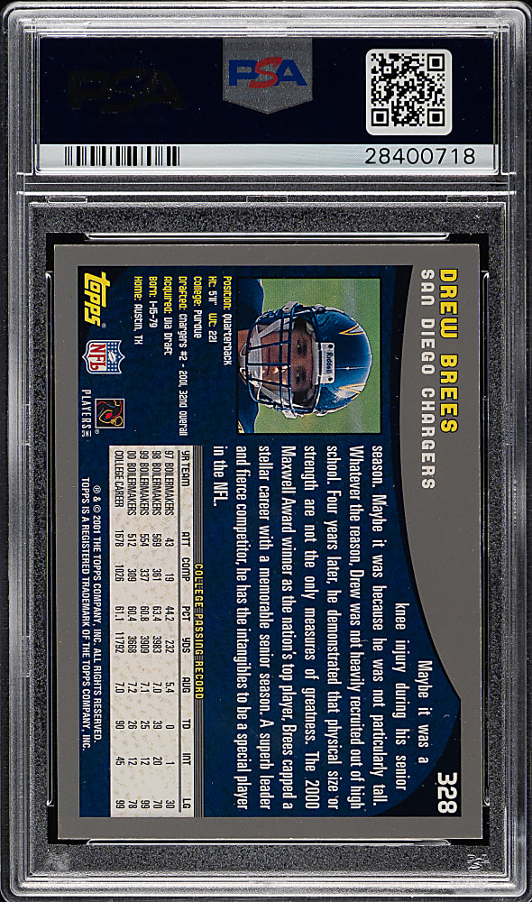 2001 Topps Football #328 Drew Brees Rookie PSA GEM MINT 10