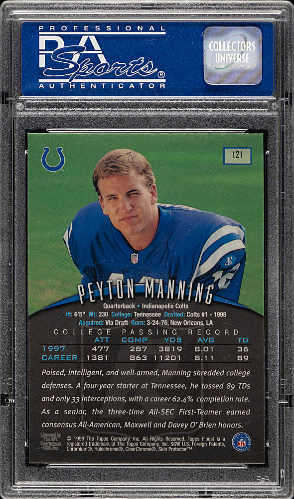 1998 Topps Finest Football #121 Peyton Manning Rookie PSA GEM MINT 10