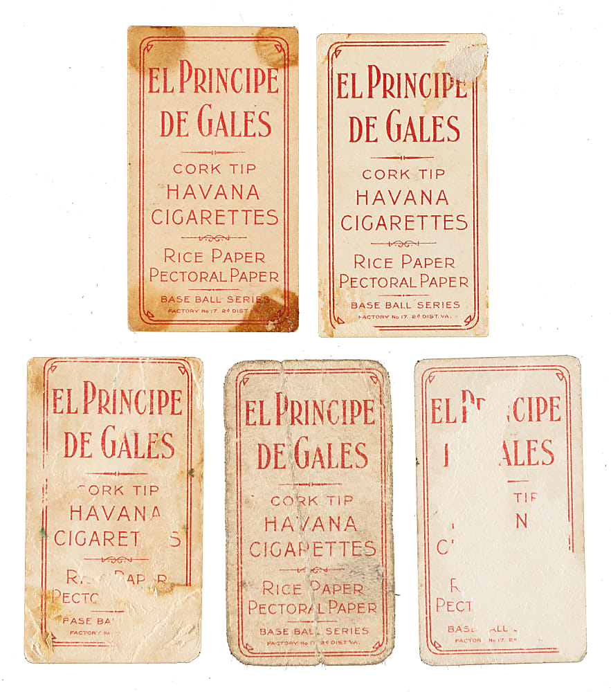 1909-1911 T206 White Border Collection (5) - All El Principe De Gales Backs