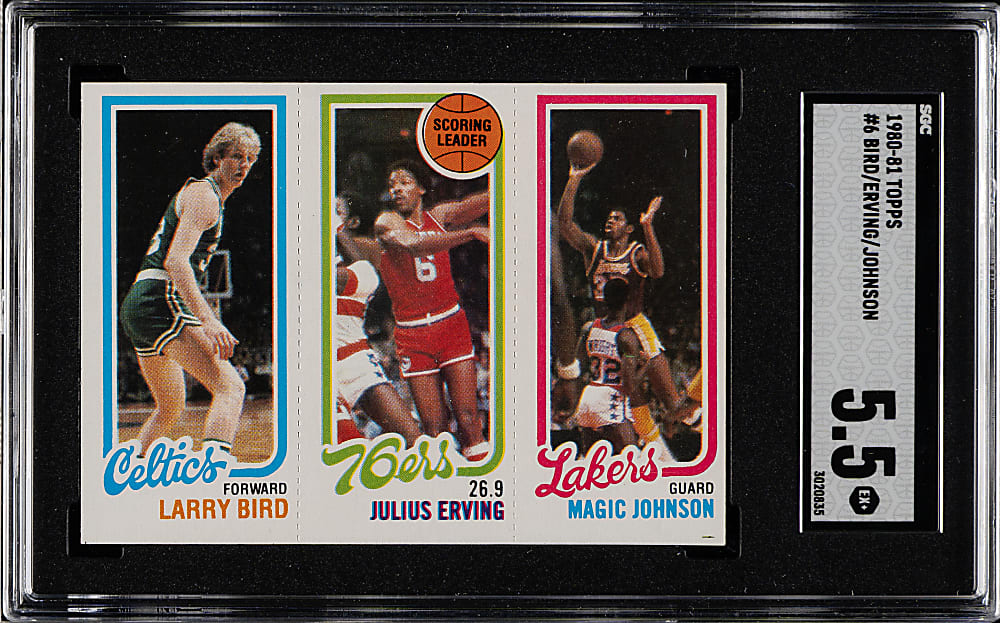 1980-1981 Topps Basketball Larry Bird/Julius Erving/Magic Johnson Rookie SGC EX+ 5.5