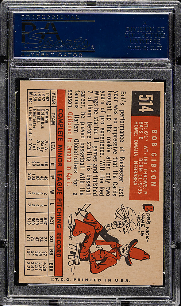 1959 Topps #514 Bob Gibson Rookie PSA EX-MT 6