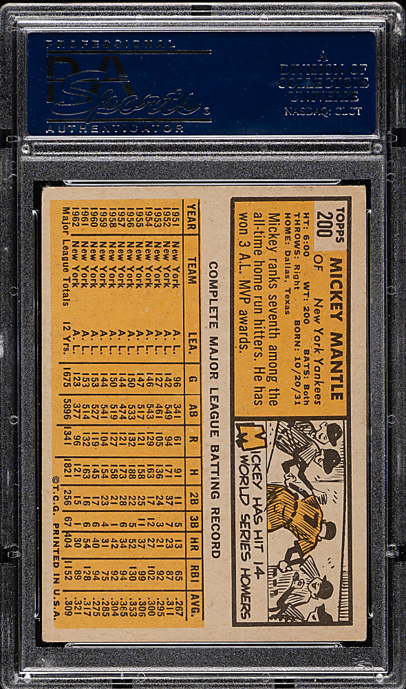 1963 Topps #200 Mickey Mantle PSA VG-EX+ 4.5