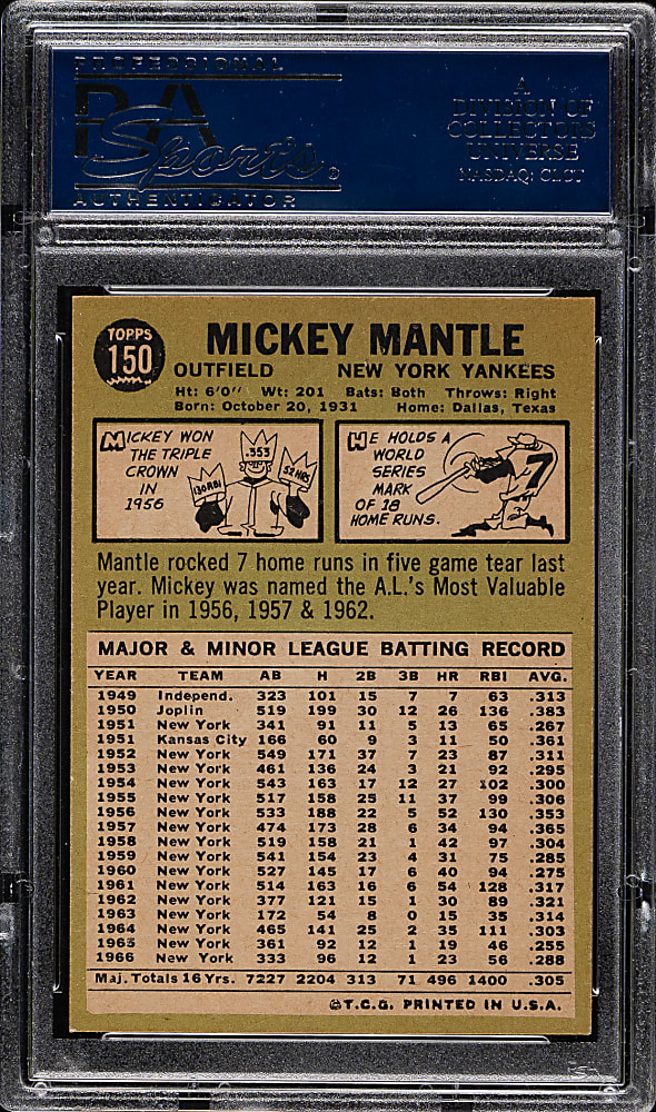 1967 Topps #150 Mickey Mantle PSA EX 5