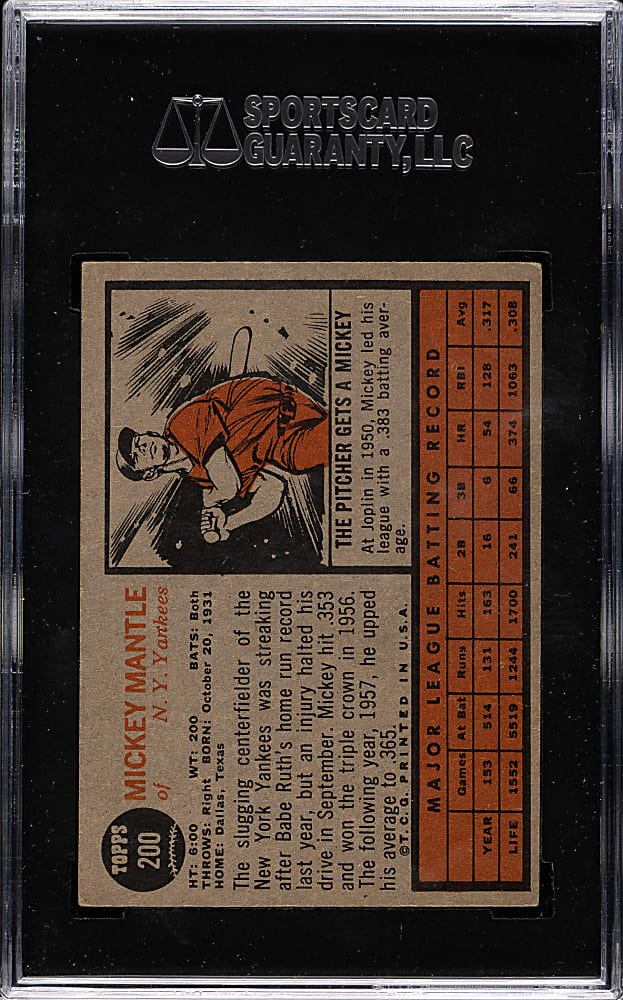1962 Topps #200 Mickey Mantle SGC EX 60