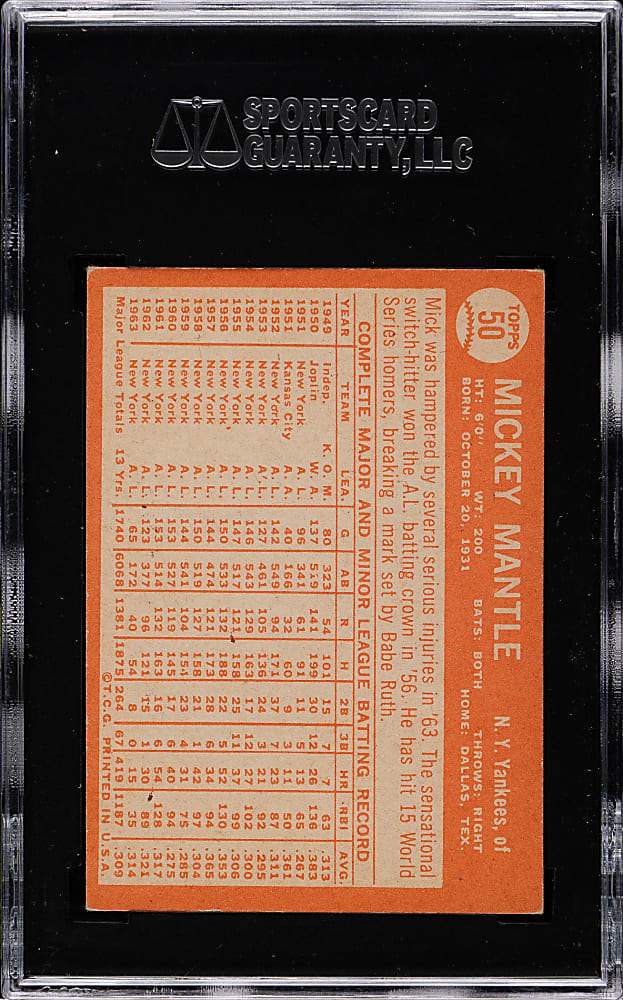 1964 Topps #50 Mickey Mantle SGC EX 60