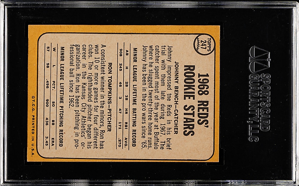 1968 Topps #247 Johnny Bench Rookie SGC NM 84