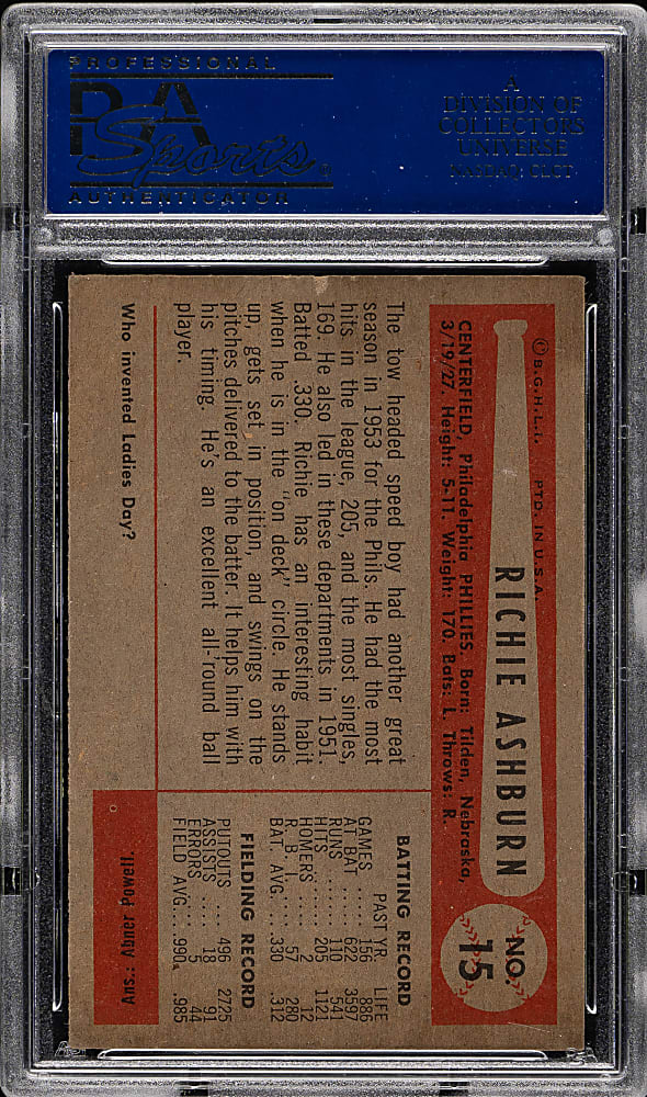 1954 Bowman #15 Richie Ashburn PSA EX 5