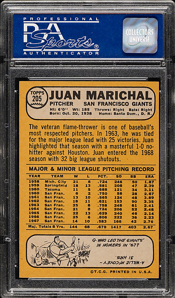 1968 Topps #205 Juan Marichal PSA NM-MT 8