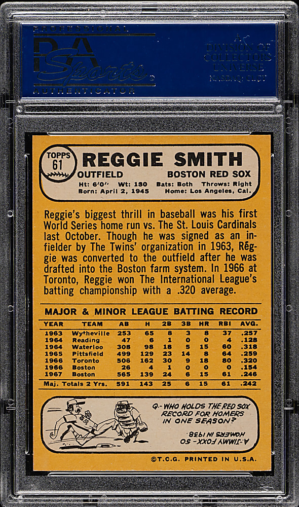 1968 Topps #61 Reggie Smith All-Star Rookie PSA MINT 9