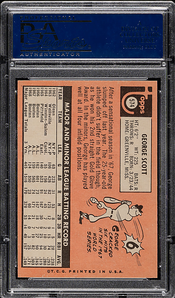 1969 Topps #574 George Scott PSA MINT 9