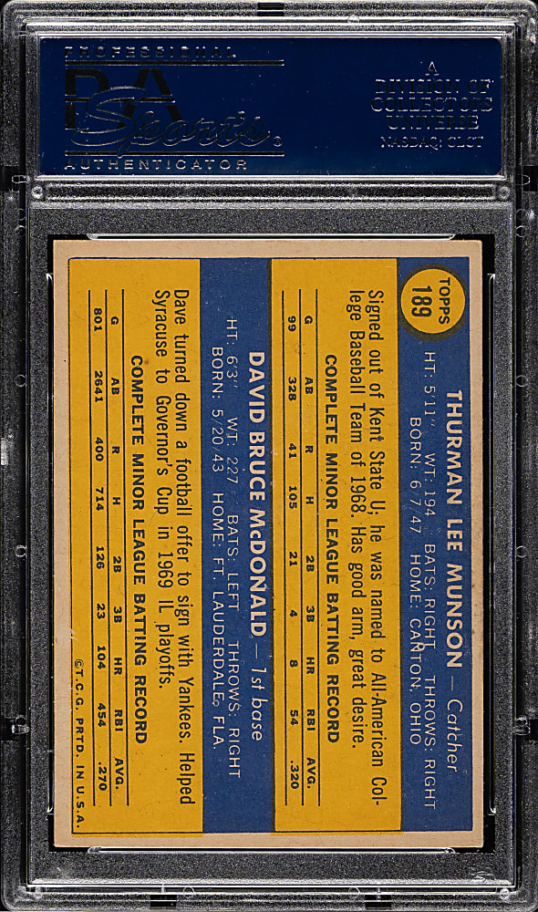 1970 Topps #189 Thurman Munson Rookie PSA EX-MT 6