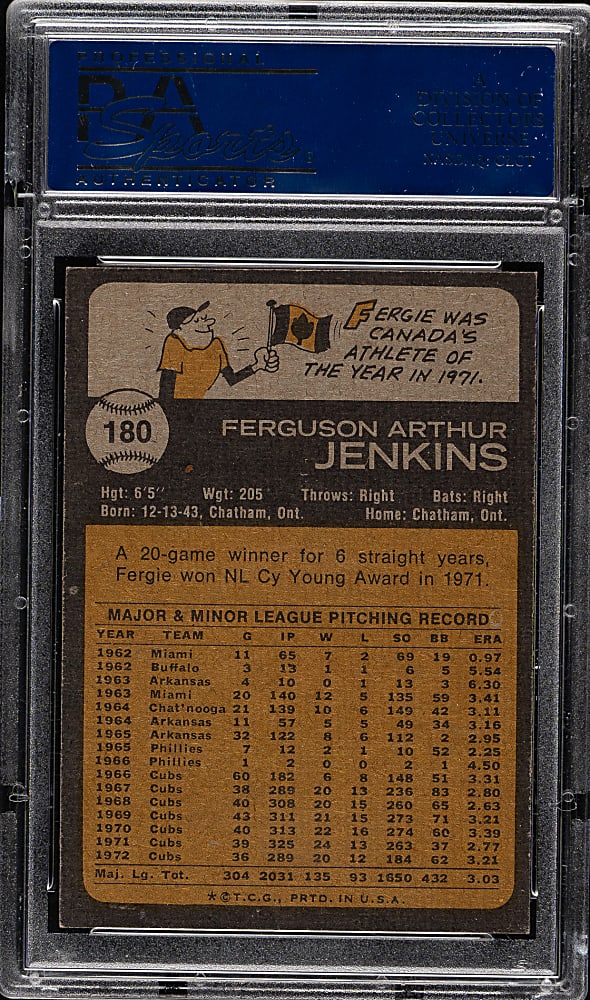 1973 Topps #180 Fergie Jenkins PSA NM-MT 8