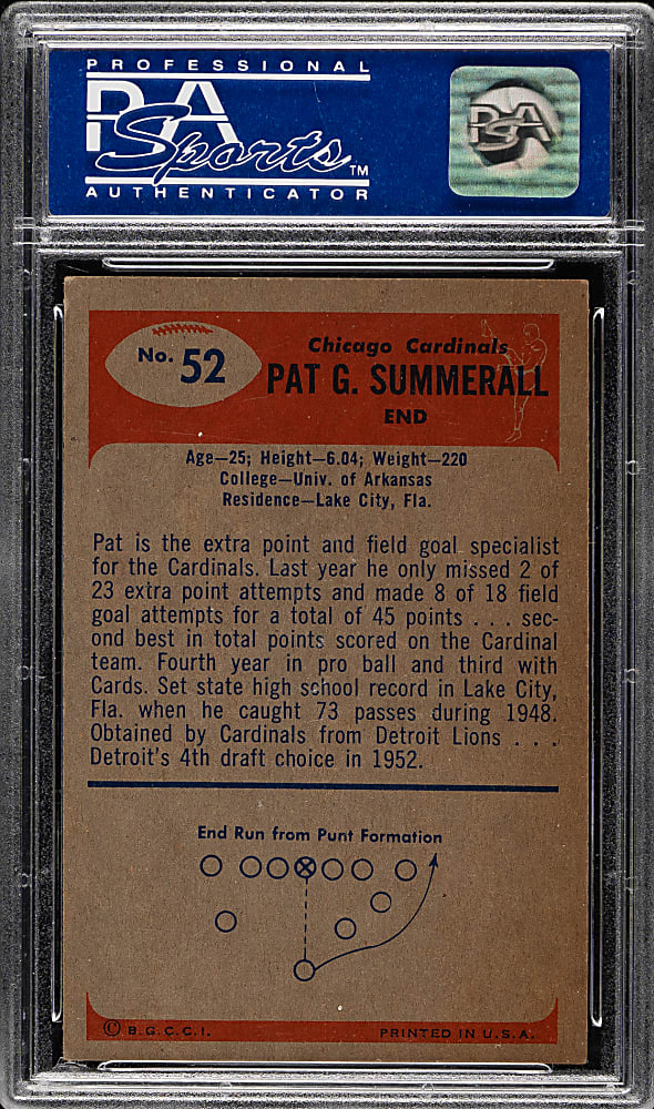 1955 Bowman Football #52 Pat Summerall Rookie PSA EX-MT 6