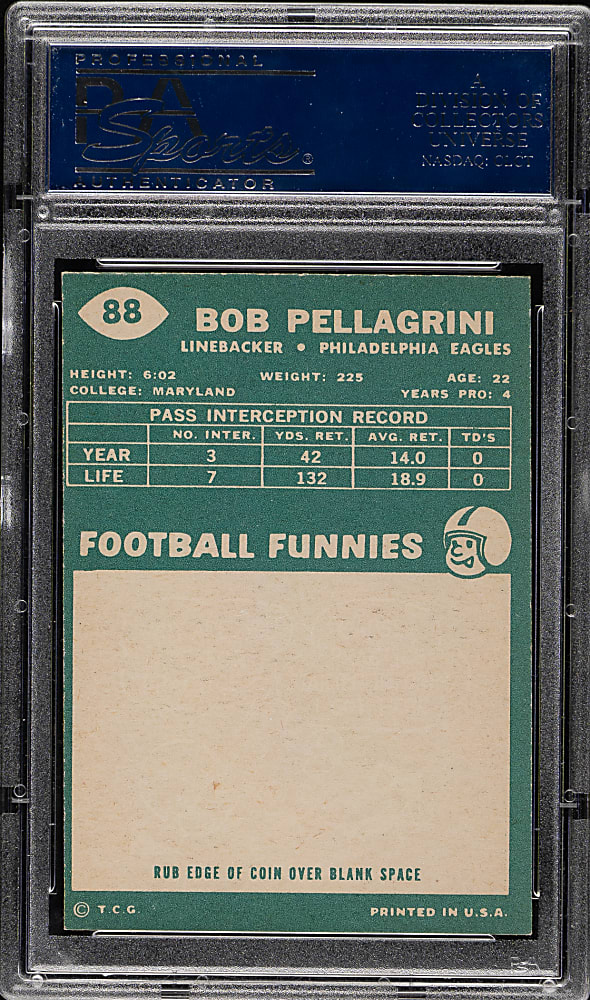 1960 Topps Football #88 Bob Pellagrini PSA NM-MT 8