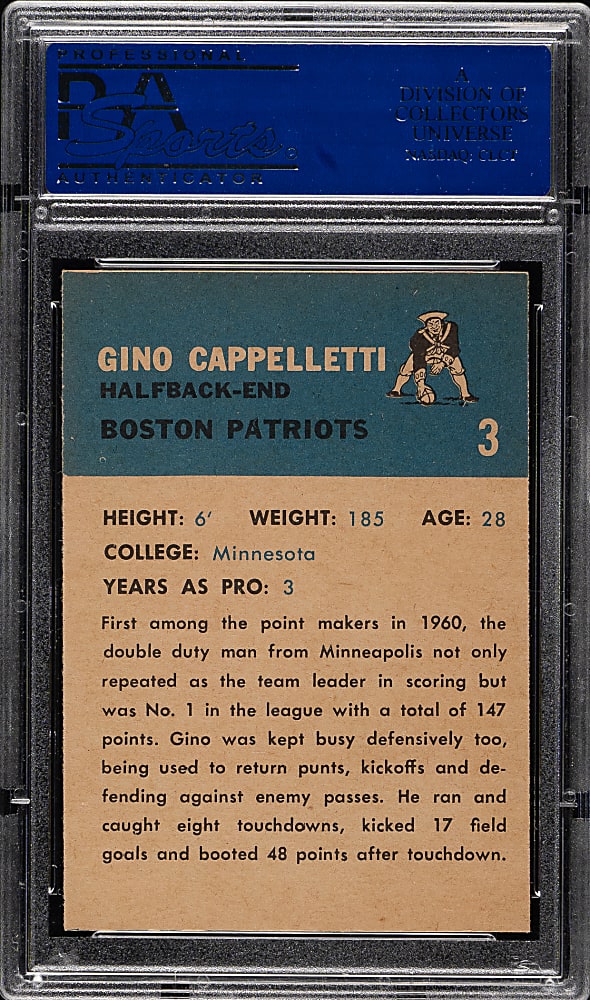 1962 Fleer Football #3 Gino Cappelletti PSA NM 7