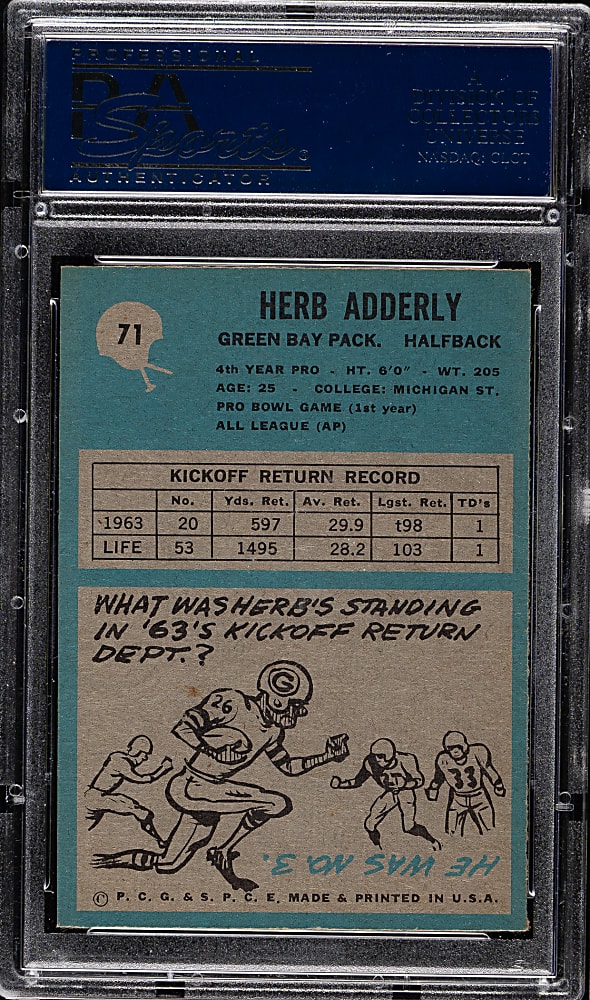 1964 Philadelphia Football #71 Herb Adderly Rookie PSA NM-MT 8
